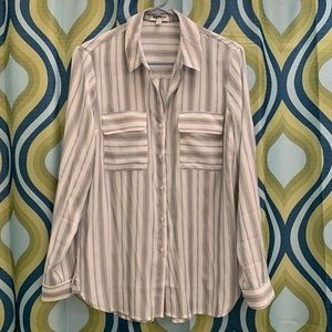 Express the city shirt button up long sleeve two front pockets, button up sleeve